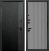 Дверь металл 9см Вертикаль серая NEW (2050*860, левая, черный муар, черн.фурн)